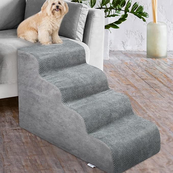 Dog Stairs for Small Dogs - High Density Foam Dog Ramp, Extra Wide Pet Steps with Non-Slip Bottom for High Beds, Couche and Sofa, Best for Dogs Injured, Older Dogs Cats, Pet with Joint Pain-PawvioPets