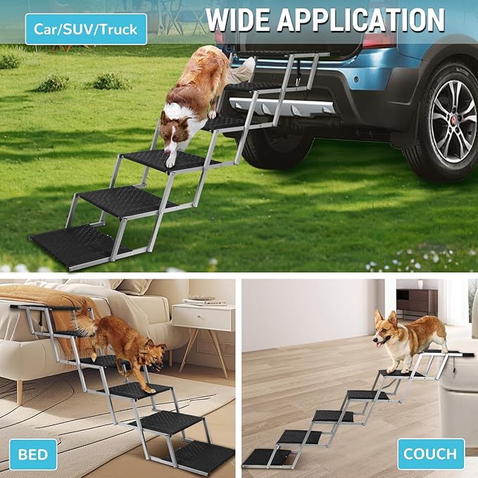 Extra Wide Dog Stairs for Large Dogs,Dog Ramps for Cars,Portable Folding Doggy Stairs for Cars,SUV,Trucks,Pet Ramp with Non-Slip Surface,Pet Steps Supports Up to 250 lb,6 Steps-PawvioPets