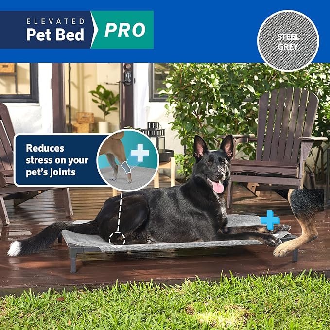 COOLAROO Cooling Elevated Dog Bed PRO Standard, Fits in 48in Crate, Easy Assembly Frame, Steel Grey.-PawvioPets