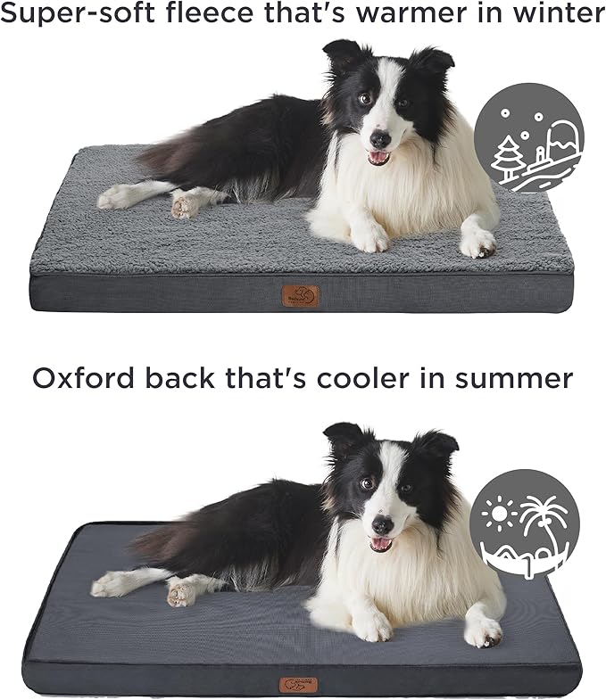 Bedsure Large Dog Bed for Crate - Orthopedic Flat Pet Beds with Removable Washable Cover, Egg Crate Foam Crate Mat, Suitable for Pet Up to 50 lbs-PawvioPets