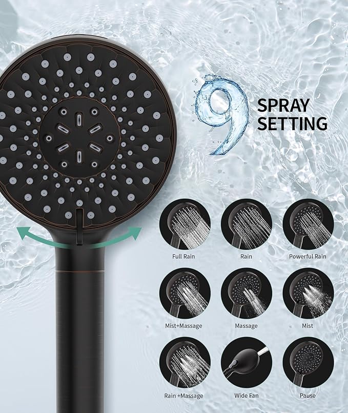 Filtered Shower Head with Handheld, High Pressure 9 Spray Mode ORB Showerhead with 4 Filters, Detachable Shower Head, Water Softener Filters Beads for Hard Water - Remove Chlorine-PawvioPets