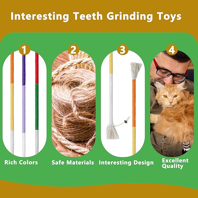 3pcs Safe Cat Rope Toy,Teeth Clean Toy for Cat, Cat Chew Toys for Indoor Cat,Kitten Interactive Toys-PawvioPets