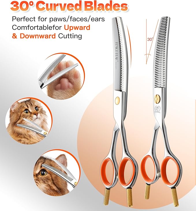 Fenice Peak 6'' Small Curved Thinneing Scissors Lightweight Dog Cat Grooming Scissors with Safety Round Tip JP440C Stainless Steel-PawvioPets