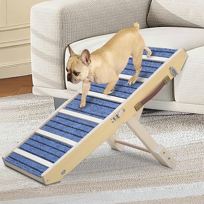 Dog Ramp for Bed, Upgraded 33" Long Portable Dog Ramp for Couch, Wood Folding Pet Ramp for All Breeds Small Old Dogs to Get on Bed, 4 Adjustable Heights 12.9" to 17.7"(Wood, Up to 50lbs)-PawvioPets