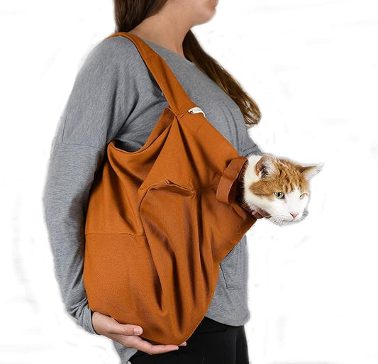 Cozy Comfort Carrier - Large Caramel Pet Carrier for Cat and Cat Restraint for Medication Administration, Nail Clipping, Travel, Vet Visits, and Dental Care-PawvioPets