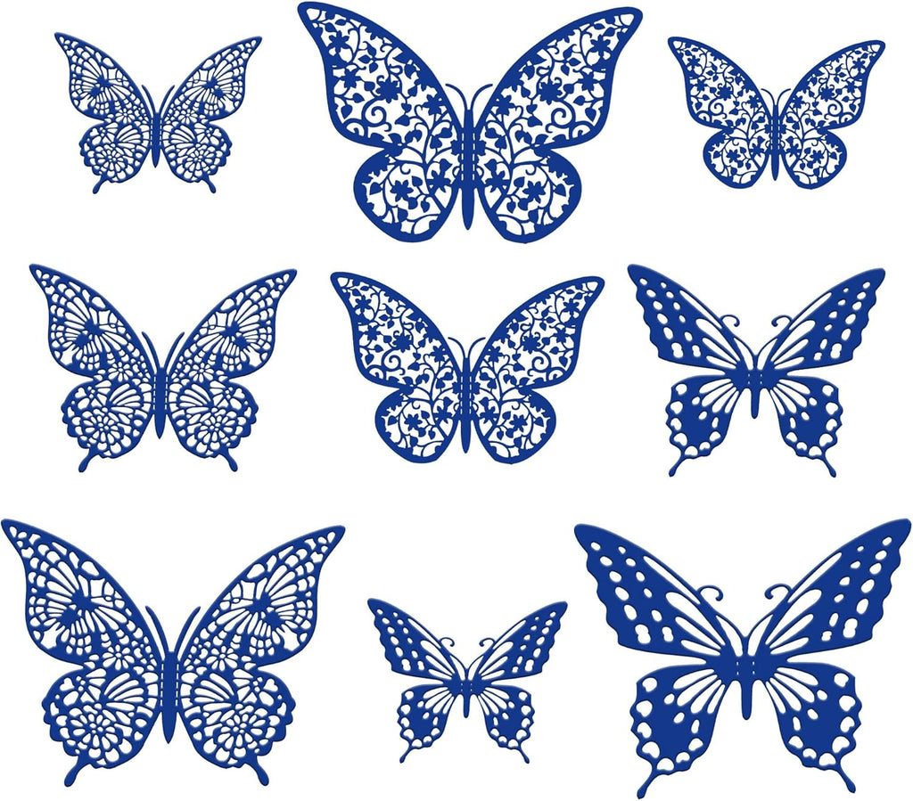 Gyufise Lively 3D Butterfly Cupcake Toppers - 36 Pack Hollow Cake Decorations for Birthday, Wedding, Fairy Party - Blue Glitter