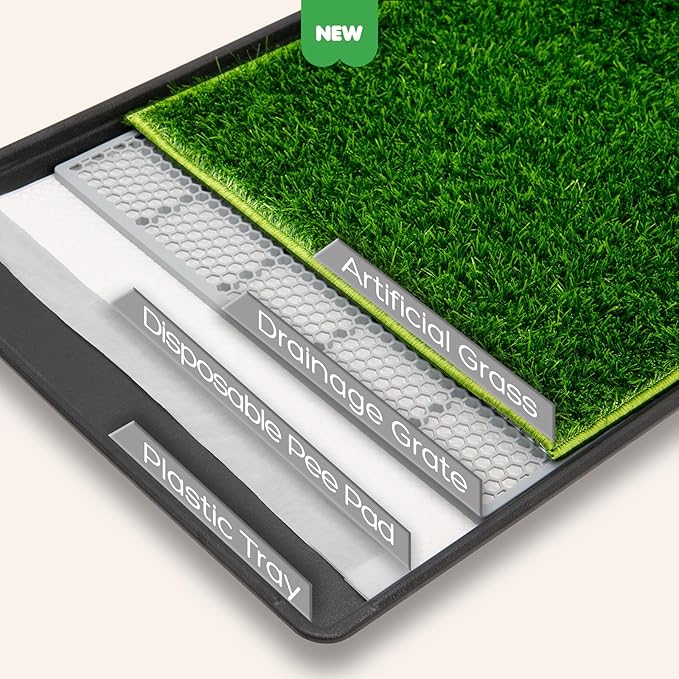 Dog Grass Pad with Tray, 45×34in XL Litter Box, 2×Grass Pad for Dogs Potty Washable, Thick Soft Odor-Free Hemmed Dog Pee Grass, Indoor Potty Training Balcony-PawvioPets