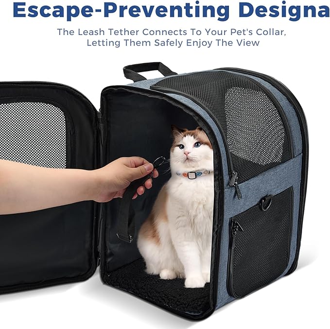 Apollo Walker Dog & Cat Carrier Backpack for 4-15lb Pets - Ventilated Safe Design with Padded Back Support, Breathable Mesh Pet Backpack for Hiking, Travel, Outdoor (Navy)-PawvioPets