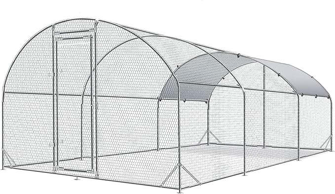 4ever2buy Large Metal Chicken Coop with Run Walk-in Poultry Cage Chicken Runs House Pen Cage Dome Roofed Chicken Coops with Anti-Ultraviolet Cover for Outdoor Backyard Farm Use 9.5'W x 19.3'L x 6.3'H-PawvioPets