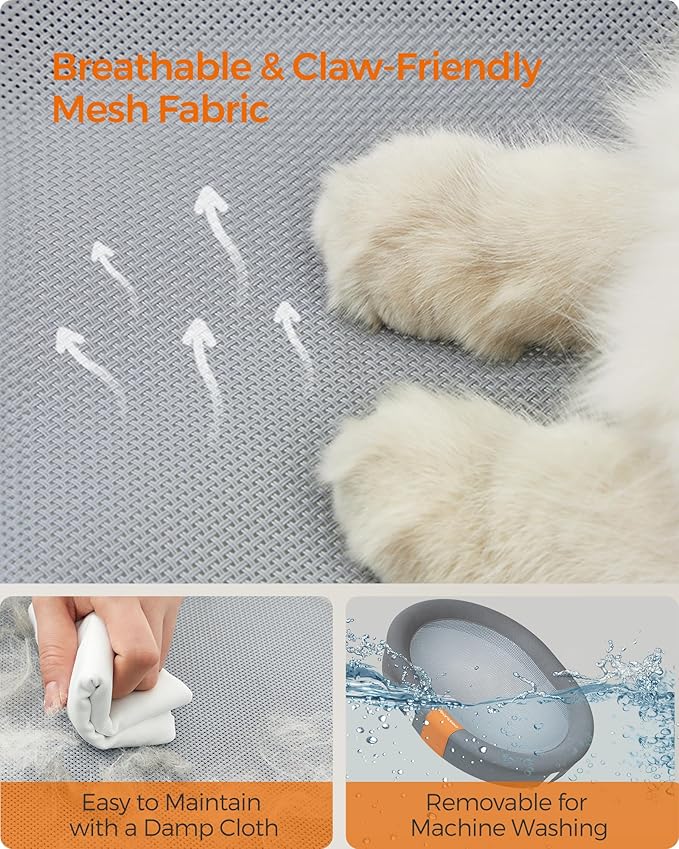 Feandrea Pet Bed, Cat Hammock, Elevated Cat Bed for Multiple Cats, with Removable Washable Mesh, for Pets up to 28 lb, Oval, Gray UPCB002G01-PawvioPets