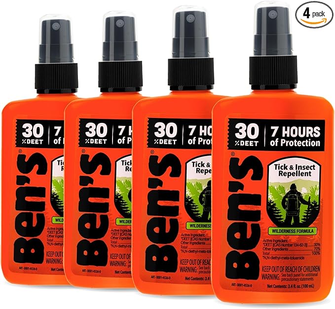 Ben's Tick & Insect Repellent - Travel Size Bug Spray with 30% DEET for Mosquitoes, Ticks & More - Up to 7 Hours of Protection - Fragrance-Free - 3.4 Fl Oz (4 Pack)-PawvioPets