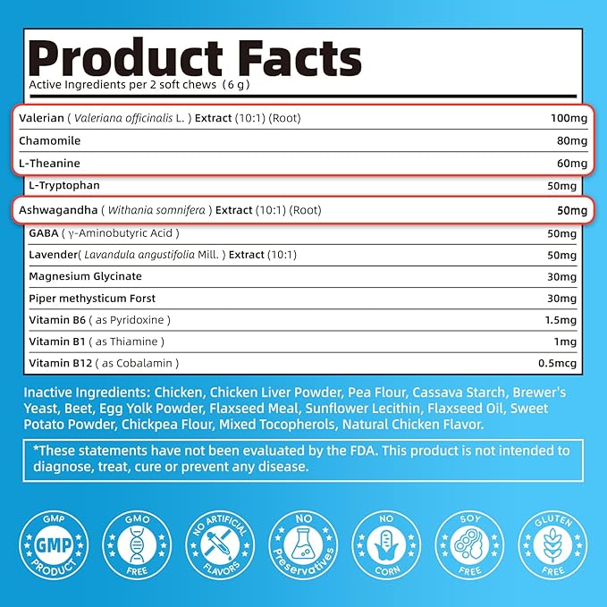 Calming Chews for Dogs – Calming Treats for Anxiety, Stress, Separation, Travel&Thunder, Relaxation & Focus Support with L-Theanine, Valerian Root, Chamomile & Ashwagandha, Chicken Flavor, 90Ct-PawvioPets