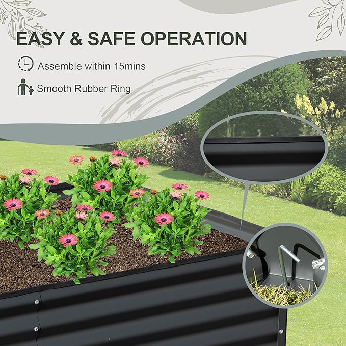 Domi Raised Garden Beds Outdoor, 8x4x1.5Ft Thickening Tall Metal Rectangular Deep Root Box Planter for Vegetables, Flowers, Herbs, and Succulents 1.5" Deep w/ 342 Gallon Capacity - Dark Gray-PawvioPets