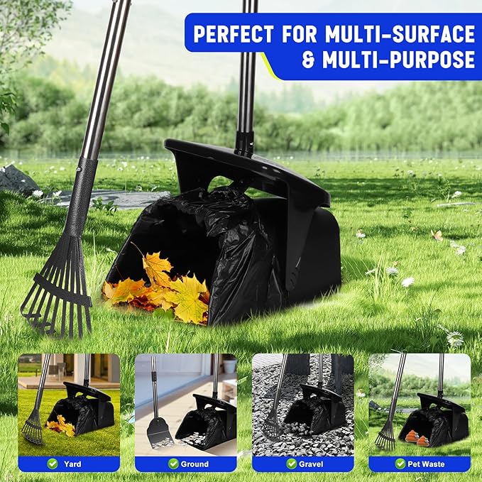 Dog Poop Scooper with 20 Bag Attachment Long Handle Swivel Bin, Rake & Spade Heavy Duty Easy to Clean Pooper Scooper for Large Medium Dogs Pet Waste Removal Solution for Yard, Grass, Gravel-PawvioPets