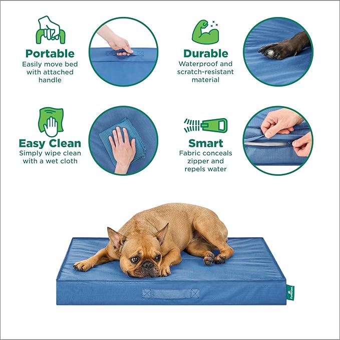 FurHaven Cooling Dog Bed – XL Foam Mattress for Joint Pain Relief, Waterproof Liner, Removable Washable Cover, Durable for Outdoor Use, Deluxe Grid Indoor/Outdoor Bed – Blue, Jumbo-PawvioPets