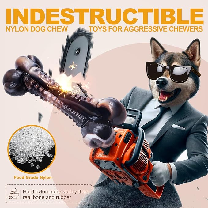 Dog Chew Toys for Aggressive Chewers, 2Pack Large Indestructible Dogs Bone Toy for Small Medium Breeds, Durable Tough Nylon Dog Chew Toys To Keep Them Busy, Puppy Teething Toy Bone, Beef&Bacon Flavor-PawvioPets