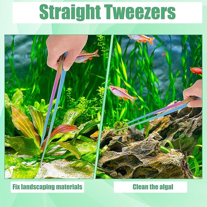 Aquarium Aquascape Tools Kit, 4 in 1 Anti-Rust Aquatic Plant Aquascaping Tool Stainless Steel Black Tweezers Scissors Spatula for Aquarium Tank Clean Fish Tank Aquascape Accessories Set-PawvioPets