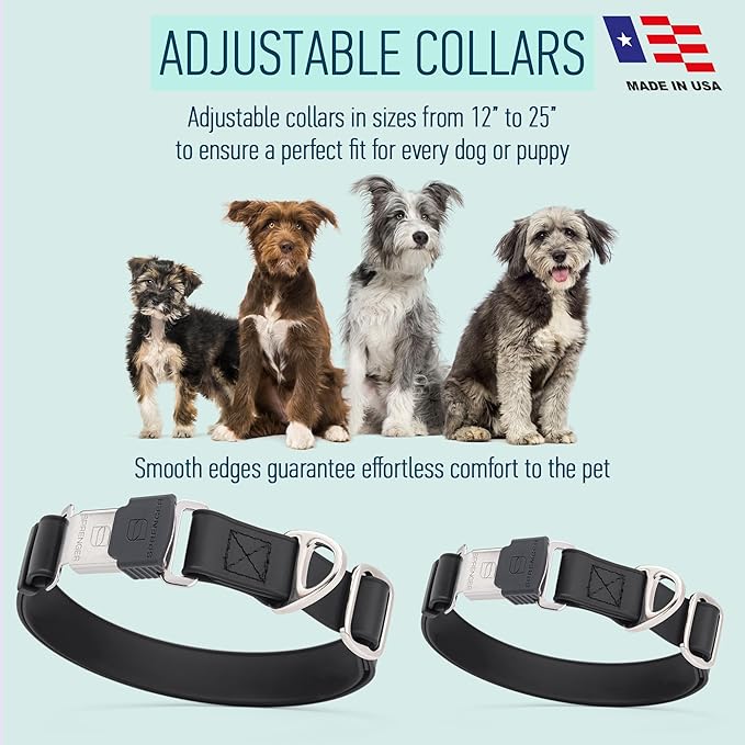 Dogline Biothane Waterproof Dog Collar with Herm Sprenger Stainless Steel Quick Release Buckle – Heavy Duty Tactical Durable Collar for Dogs – Comfortable and Safe Pet Collar, W 1" L 15-25", Black-PawvioPets