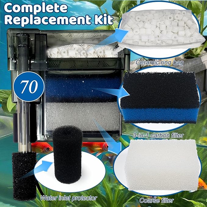 2 Sets of Upgraded Three-Stage Filtration Fish Tank Filter for AquaClear 70 Power Filter, 2 Set of Replacement Maintenance Kit for Fish Tank Filter for 40- to 70-Gallon Aquariums-PawvioPets