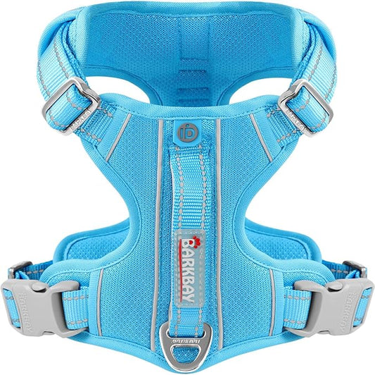BARKBAY Dog Harness No Pull with ID Tag Pocket - Heavy Duty, Reflective, Easy Control for Large Dogs(Blue,S)-PawvioPets