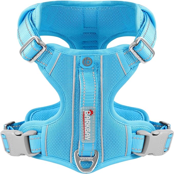 BARKBAY Dog Harness No Pull with ID Tag Pocket - Heavy Duty, Reflective, Easy Control for Large Dogs(Blue,M)-PawvioPets
