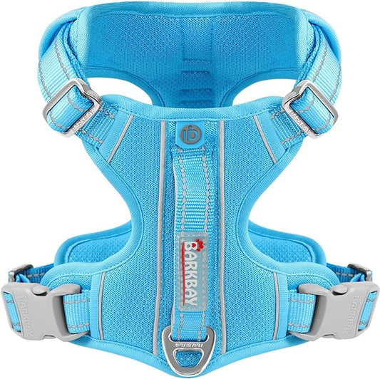 BARKBAY Dog Harness No Pull with ID Tag Pocket - Heavy Duty, Reflective, Easy Control for Large Dogs(Blue,M)-PawvioPets