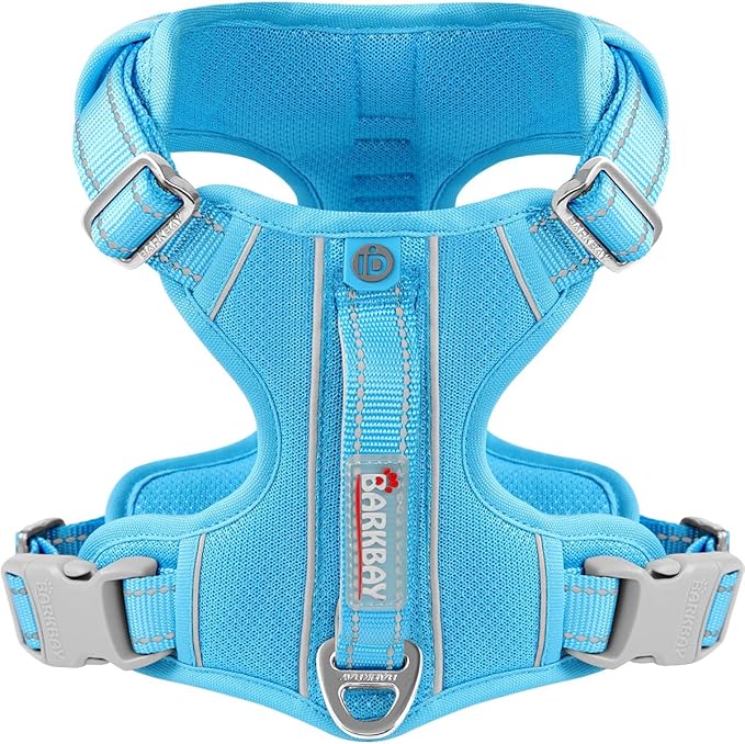 BARKBAY Dog Harness No Pull with ID Tag Pocket - Heavy Duty, Reflective, Easy Control for Large Dogs(Blue,L)-PawvioPets