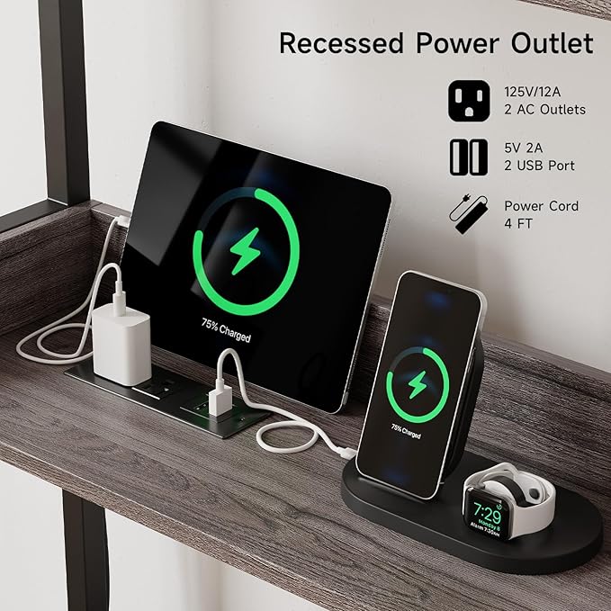 55 Inches Cat Litter Box Enclosure, Hidden Litter Box Furniture with 2 Storage Shelves and Charging Sockets, Wooden Cat House, Large Indoor Cabinet for Living Room & Entryway, Grey-PawvioPets