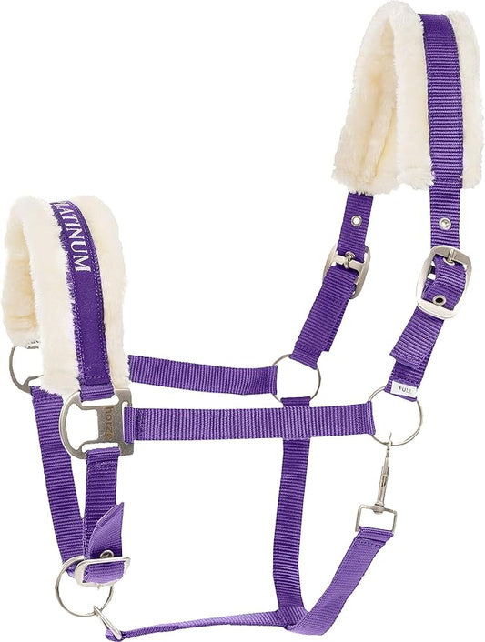 HORZE Howard Soft Fleece Padded Adjustable Polyester Horse Halter - Purple - Cob-PawvioPets