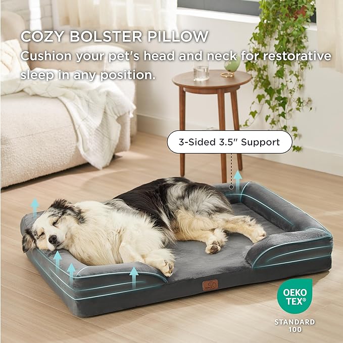 Bedsure Orthopedic Dog Bed for Extra Large Dogs - XL Washable Dog Sofa Bed Large, Supportive Foam Pet Couch Bed with Removable Washable Cover, Waterproof Lining and Nonskid Bottom, Dark Grey-PawvioPets