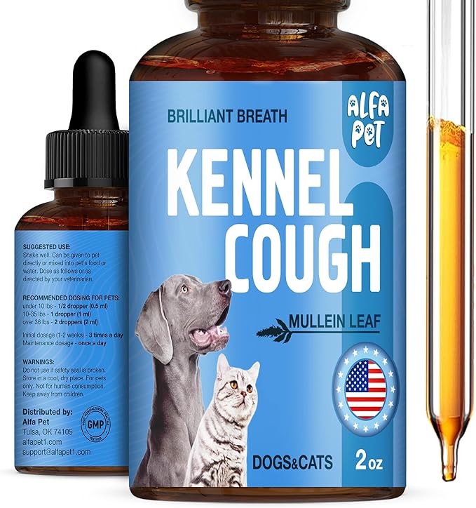 Dog Cough Treatment Liquid • Kennel Cough for Dogs & Cats • for Breathing During All Life Cycle • Marshmallow Root + Mullein Leaf in The Composition • Natural Supplement for All Breeds • 2 Oz-PawvioPets