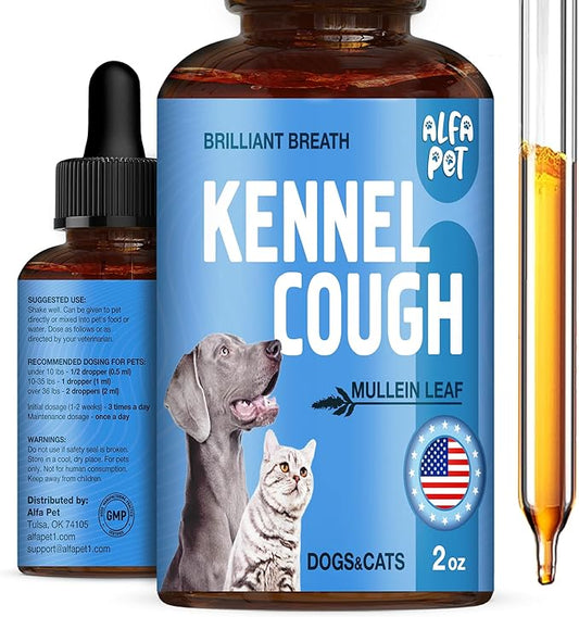 Dog Cough Treatment Liquid • Kennel Cough for Dogs & Cats • for Breathing During All Life Cycle • Marshmallow Root + Mullein Leaf in The Composition • Natural Supplement for All Breeds • 2 Oz-PawvioPets