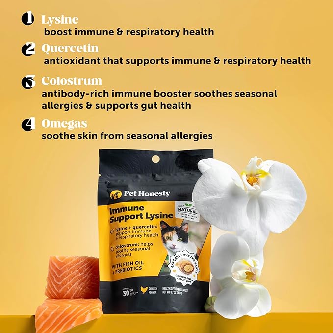 Cat Immune Support Lysine - Cat Allergy Relief - Sneezing, Runny Nose, Watery Eyes - Cat Supplements & Vitamins with Omega 3s, L-Lysine, Antioxidants, Colostrum - Chicken (30 Day Supply)-PawvioPets