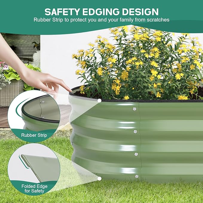 Galvanized Raised Garden Bed Outdoor - 4×2×1ft Planter Raised Beds for Gardening | Oval Metal Garden Planter Box with Safety Edging and Gloves for Vegetables Fruits and Flowers OliveGreen-PawvioPets