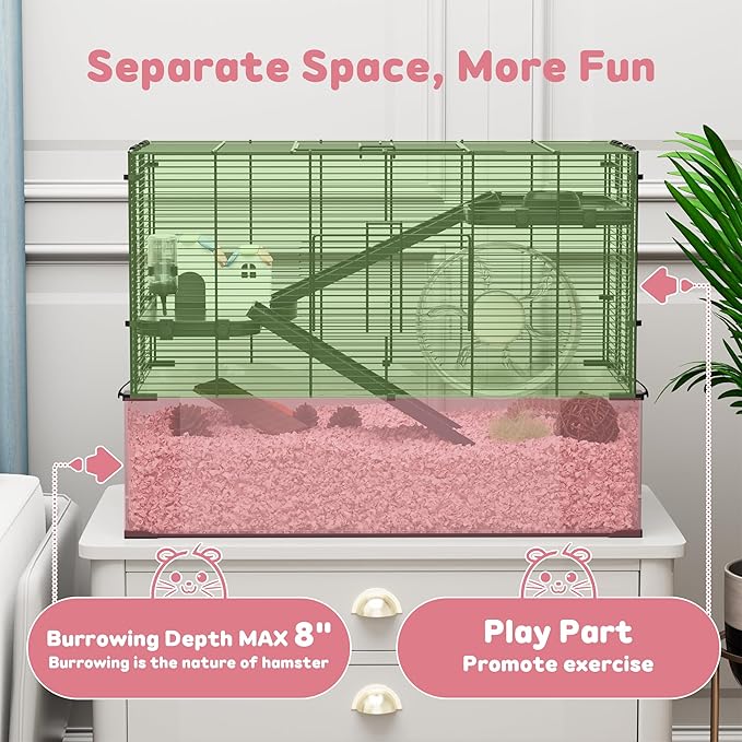 3-Tier Glass Hamster Tank, Large Hamster Cage Habitat with 11inch Big Running Wheel for Rat, Mouse, Gerbil, Syrian Hamster, 590 SQ INCHES-PawvioPets