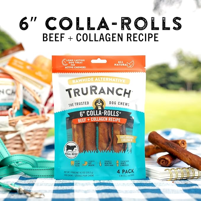 Collagen Rolls - 6" Collagen Rolls for Dogs - Long Lasting Healthy Joint Support Dog Treat - Rawhide Alternative - Skin & Coat Health - Made with Real Beef, 1 Bag, 4 Count-PawvioPets