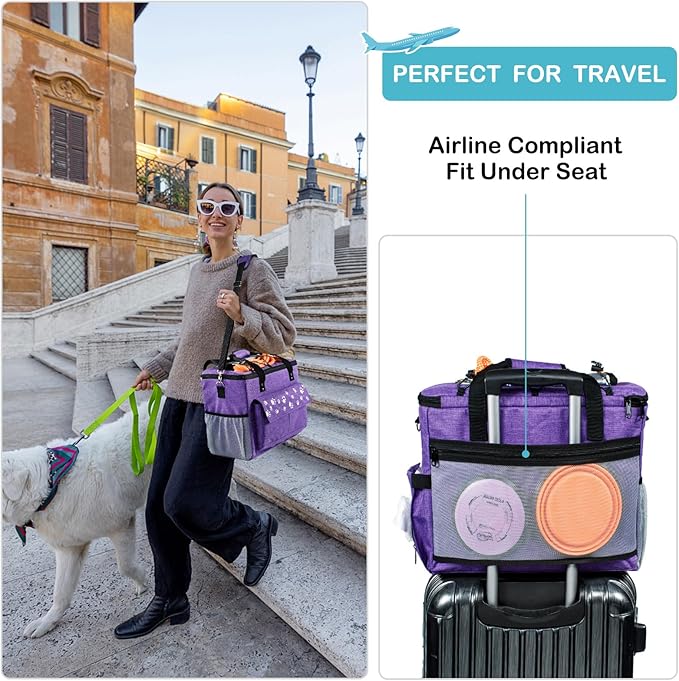 Dog Travel Bag, Airline Approved Dogs Bags for Traveling, 2 Dog 's Food Travel Container and Collapsible Bowls, Weekend Pet Travel Bags (X-Large)-PawvioPets