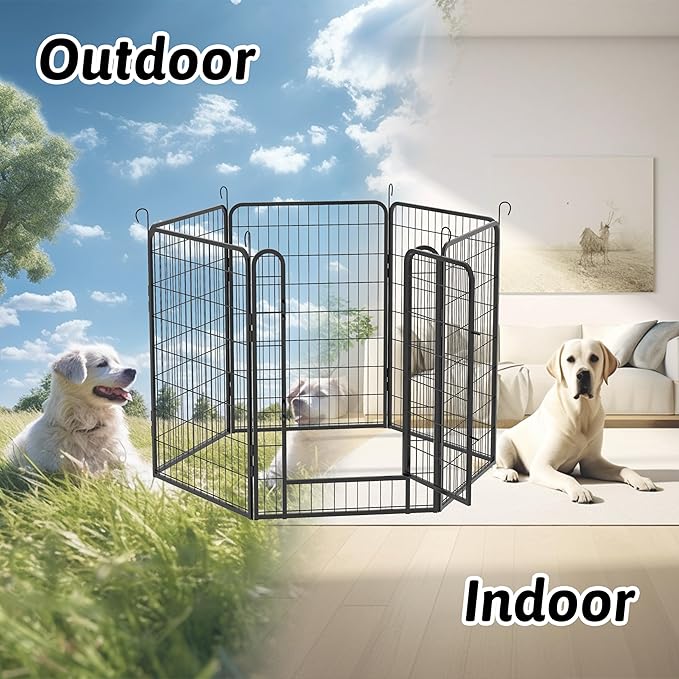 Dog Playpen, Outdoor Dog Fence, 6 Panels, 40" H Dog Pen for Large/Medium/Small Dogs, Heavy Duty Metal Pet Fence with Gate, Portable Dog Fence for RV Camping and Yard (Black)-PawvioPets