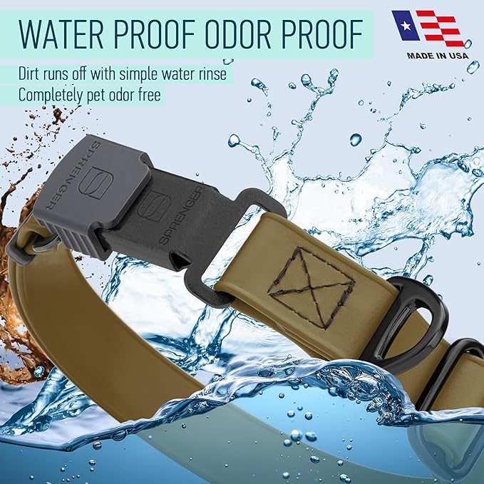 Dogline Biothane Waterproof Dog Collar with Herm Sprenger Stainless Steel Quick Release Buckle – Heavy Duty Tactical Durable Collar for Dogs – Comfortable and Safe Pet Collar, W 1" L 15-25", Brown-PawvioPets