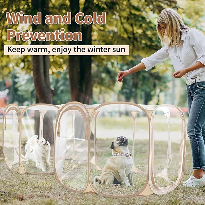 Cold Resistant Cat Playpen PVC Dog Playpen - Portable & Foldable Indoor Outdoor Puppy Playpen - Insulated 2-Room Dog TentCrate Cage Kennel, Playpen for Kitten, Small Animals Play Pen-PawvioPets