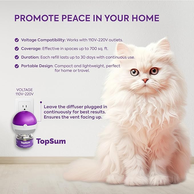 Cat Calming Diffuser Refills: Pheromone Refill for Cats, Long-Lasting 6-Month Supply, Compatible with Most Diffusers, 6 Pack (Purple)-PawvioPets
