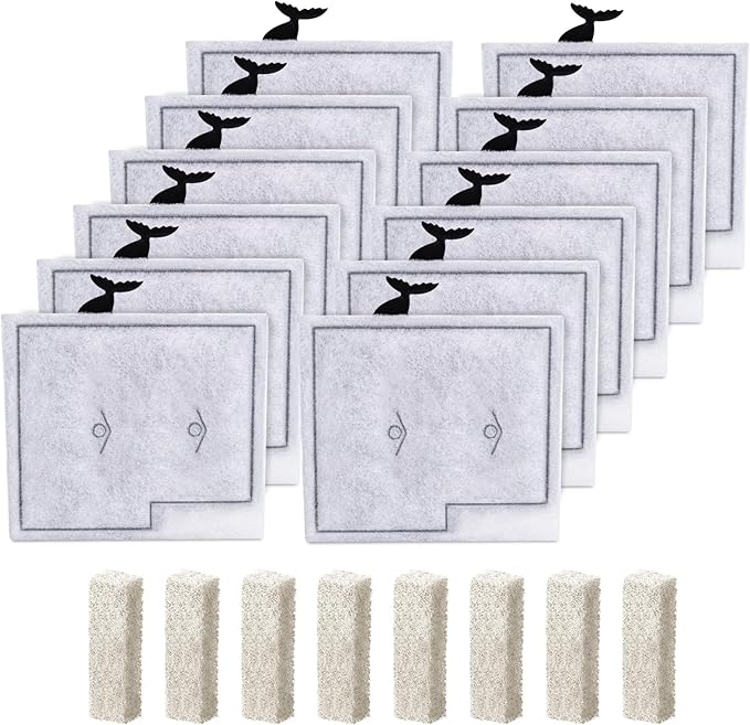 12 Pack Medium Filter Cartridges+ 8 Pack Ammonia Reducer Filter Pads Compatible with Aqueon QuietFlow LED PRO Power Filter Size 10 & E Internal Power Size 20 & Zilla Size 20-PawvioPets