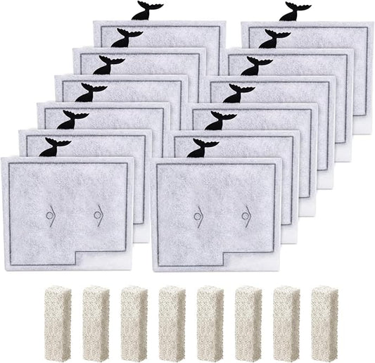 12 Pack Medium Filter Cartridges+ 8 Pack Ammonia Reducer Filter Pads Compatible with Aqueon QuietFlow LED PRO Power Filter Size 10 & E Internal Power Size 20 & Zilla Size 20-PawvioPets