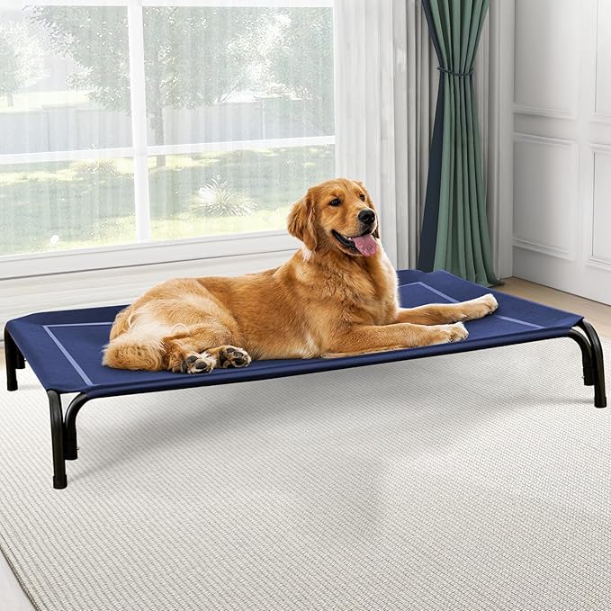 Elevated Dog Bed, Raised Outdoor Dog Bed for Extra Large Sized Dogs, Portable Cooling Pet Cot with Breathable & Washable Mesh, Indoor & Outdoor Pet Hammock with Skid-Resistant Feet.-PawvioPets