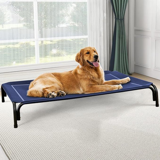 Elevated Dog Bed, Raised Outdoor Dog Bed for Extra Large Sized Dogs, Portable Cooling Pet Cot with Breathable & Washable Mesh, Indoor & Outdoor Pet Hammock with Skid-Resistant Feet.-PawvioPets