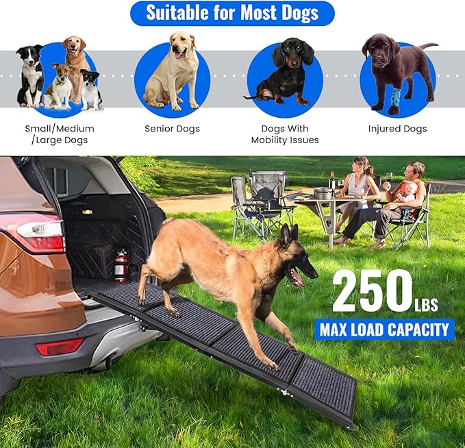 Dog Ramp for Car, 63"x17" Foldable Car Ramp for Dogs, Dog Car Dog Ramps for Large Dogs SUV, Car Dog Ramp with Non-Slip Rug Surface, Folding Dog Ramp for Truck, SUV-PawvioPets