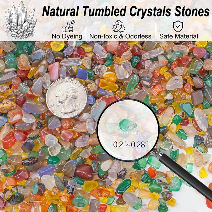 Colorful Agate Crushed Stone Crystal Chips Bulk Irregular Shaped Aquarium Decor Rocks Gravel Pebbles Stones Polished Tumbled for Crafts|Fish Turtle Tank|Home Decoration - 0.88 Lbs-PawvioPets
