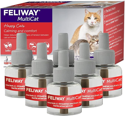 FELIWAY® MultiCat 6 x 30 Day Cat Calming Refills for Pheromone Diffuser, 6 x 48ml Value Pack- Helps Reduce Conflicts and Signs of Tension in Multi-Cat Households-PawvioPets