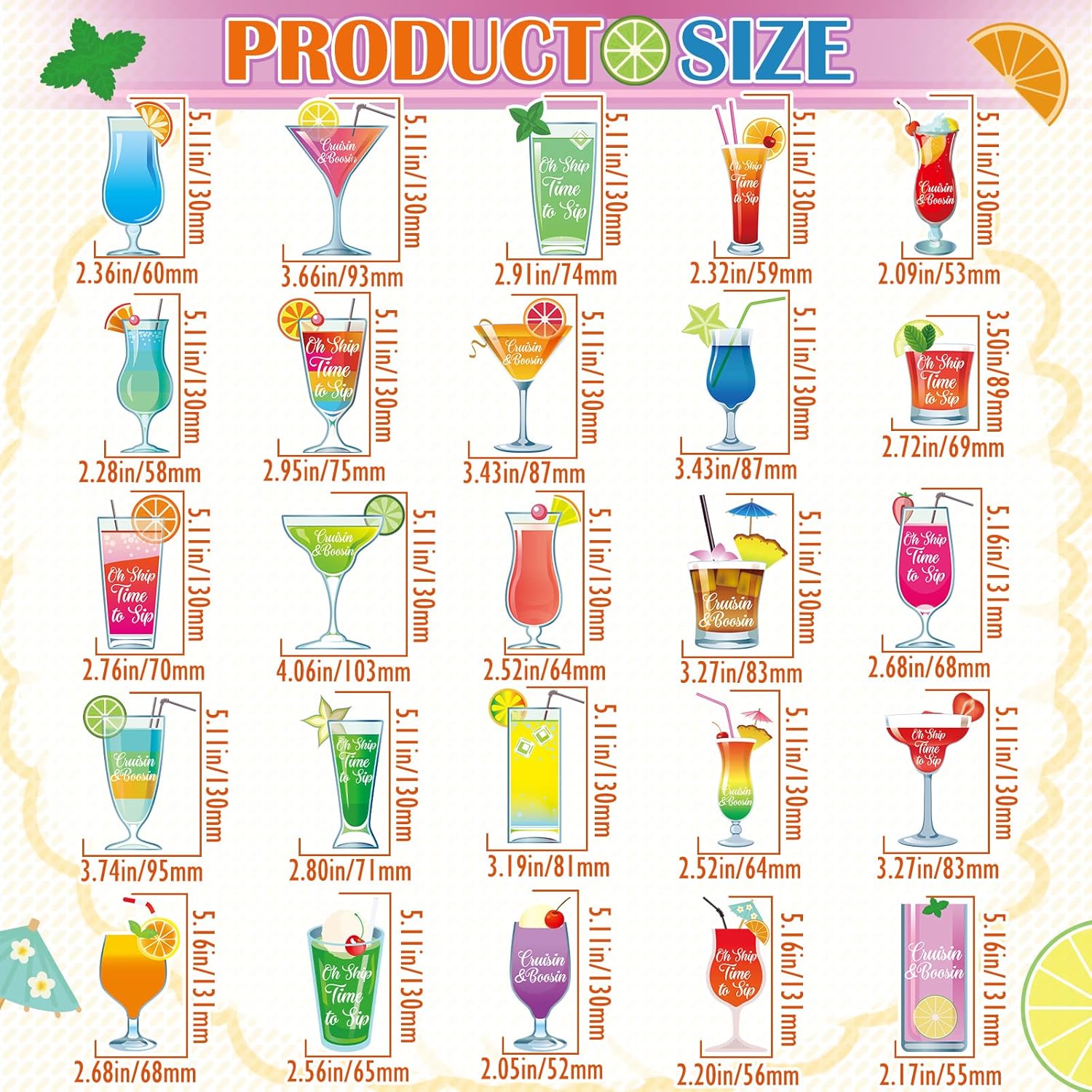 Xuhal 25 Pieces Tropical Drink Cruise Door Decorations Funny Magnetic Cruise Decorations Magnet Customized Door Cabin Decor for Carnival Birthday Essentials Accessories Magnet