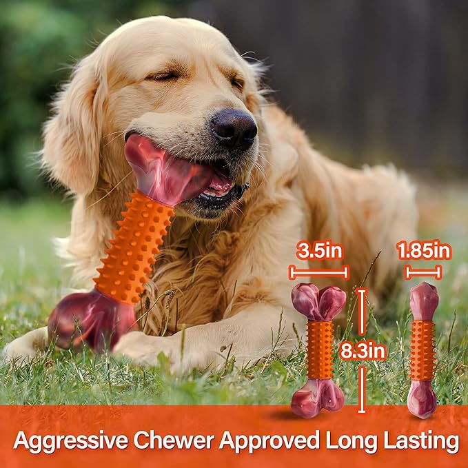 Apasiri Dog Toys for Aggressive Chewers Large Breed 2-Pack: Heavy Duty Chew Toys for Medium Dogs Indestructible Orange Dog Gift with Peanut Butter Flavor-PawvioPets